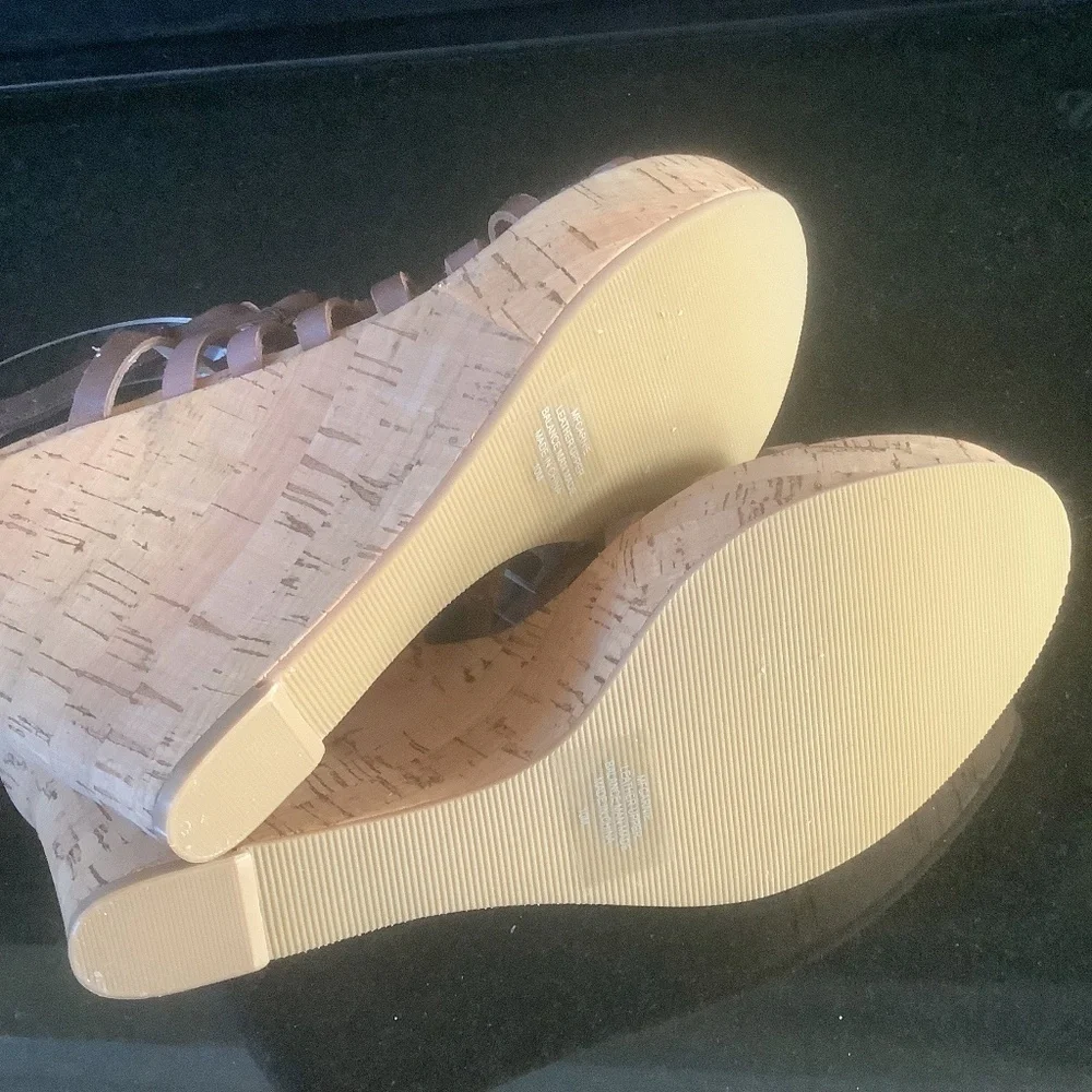 NEW Marc Fisher MFCARNIE Leather Cork Wedge Ankle‎ Strap Sandal Sz 10